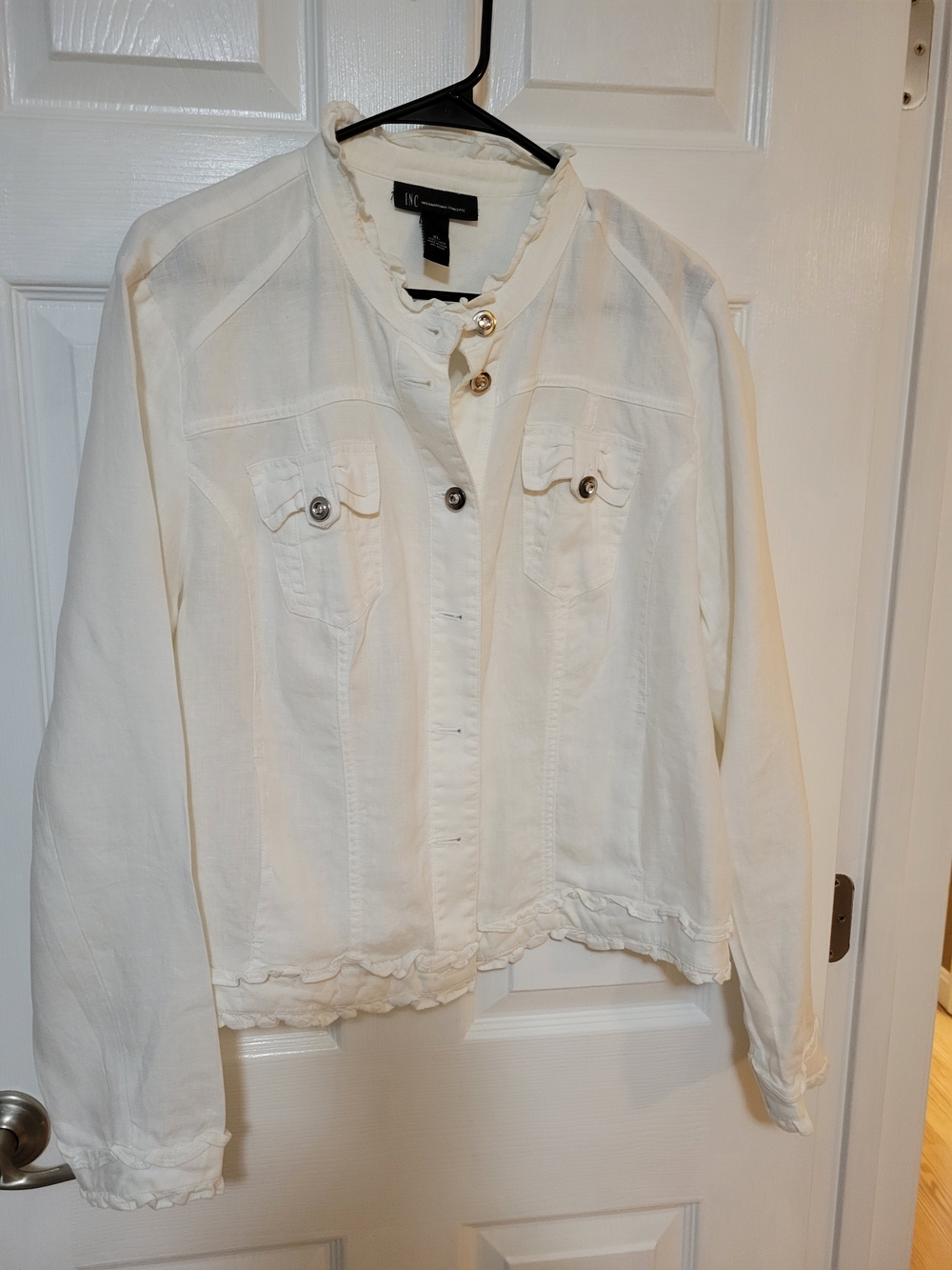 INC International Concepts White Ruffle-Trim Jacket